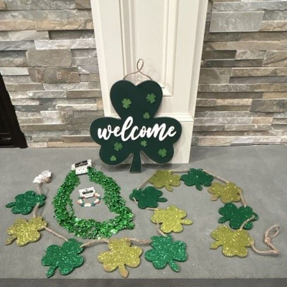 Hobby Lobby St. Patrick's Day Decorations Lot w/ Glitter Clover Garland & More